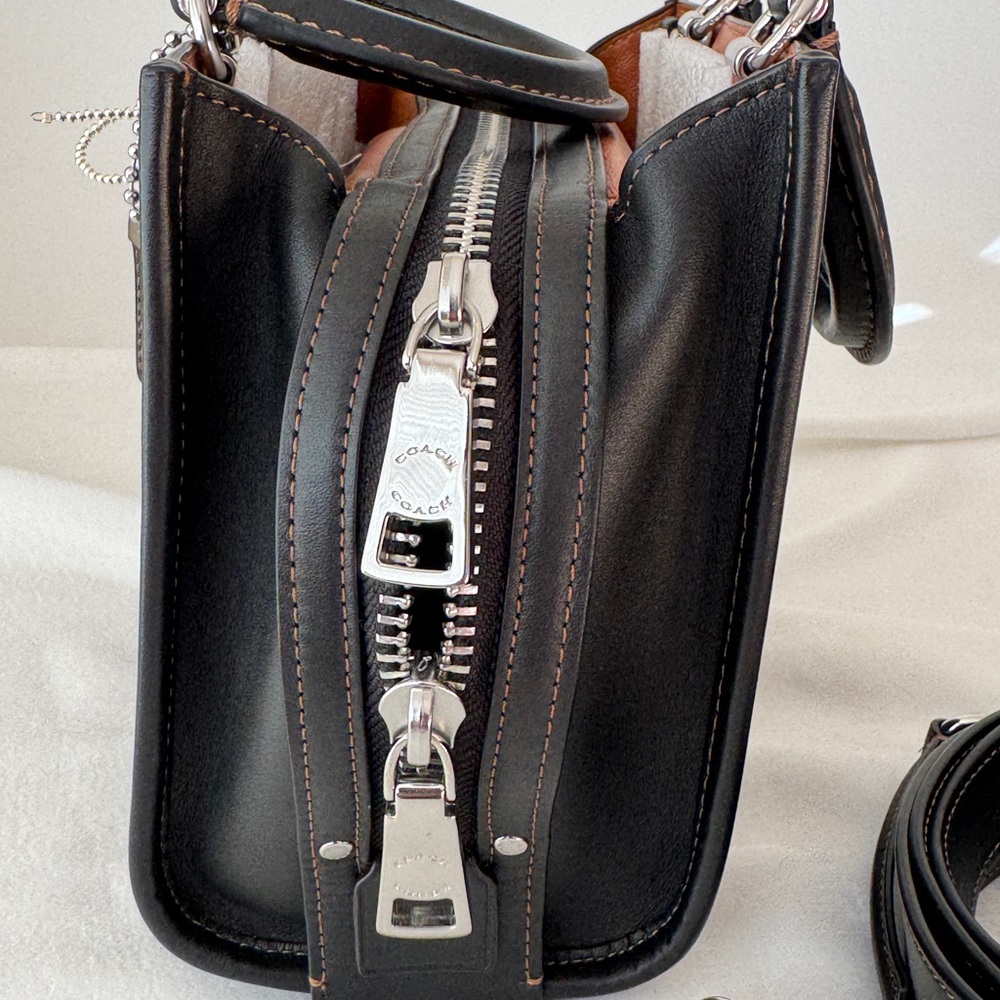 Coach Black Leather Handbag with Heart Charm - Picture 13 of 15